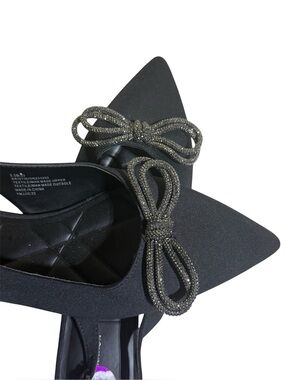 BCBG Kristin Black Pointed Toe Flats shoes with Beaded Bow Accent|women size 8.5